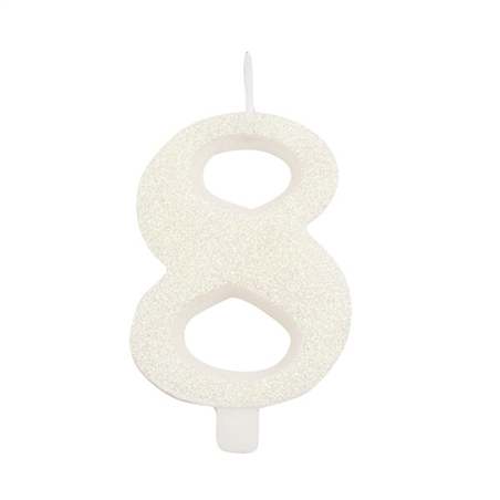 Candela Torta Numero Bio Glitter 9,5cm Bianco 8