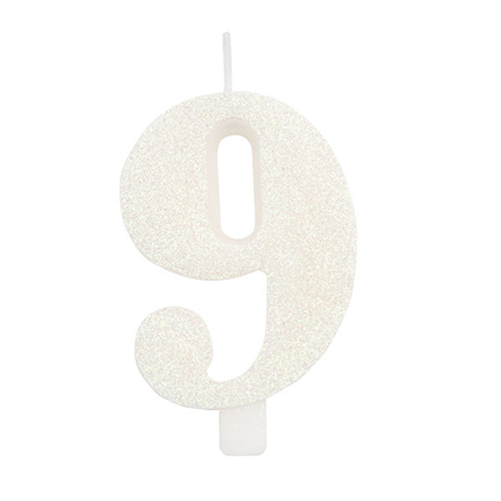 Candela Torta Numero Bio Glitter 9,5cm Bianco 9