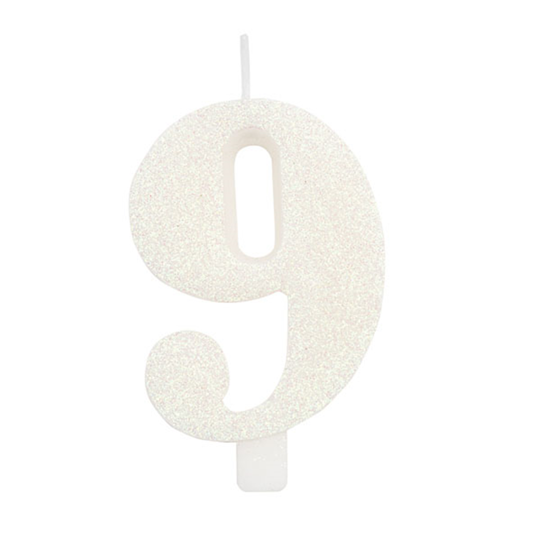 Candela Torta Numero Bio Glitter 9,5cm Bianco 9