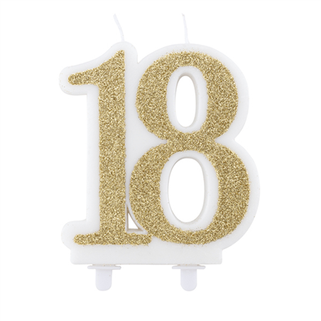 Candelina Torta 18 Anni Bio Glitter 12cm Bianco Oro