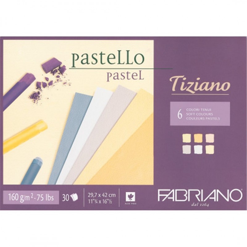 Fabriano - Blocco Tiziano Colori Tenui 29,7x42 Fg.30 Sahara-Crema-Perla-Zabaione-Bianco-Polvere