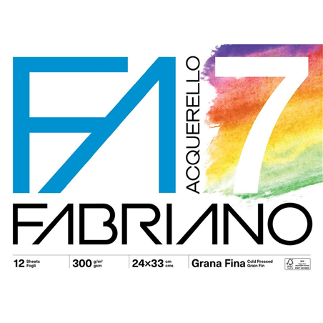 F7 24x33 12 Fogli 300 Gr. Grana Fine Per Acquerello