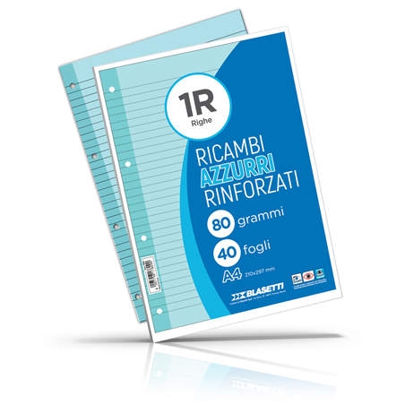 Ricambi Rinforzati A4 80 Gr 40fg Colorati 1r - Azzurro