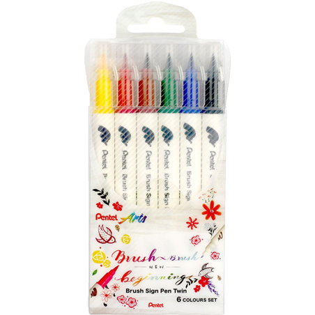 Set 6 Pennarelli Brush Sign Pen Twin