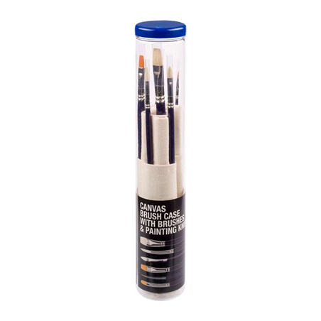 Tubo Set Pennelli + Custodia In Tela Per Olio E Acrilico