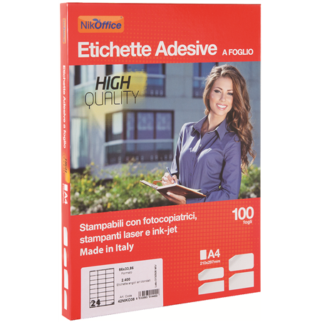Etichette Adesive Formato A4 100 Fogli 70x36 Mm