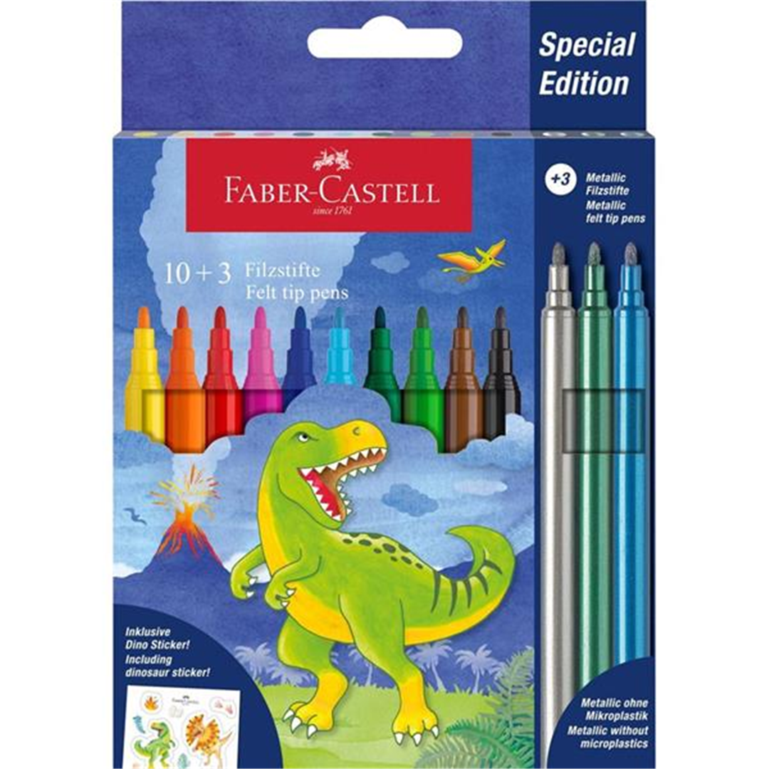 Astuccio 10 Pennarelli Colorati + 3 Metal Dinosauro