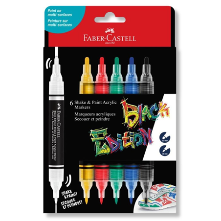 Faber-Castell Black Edition Shake & Paint Acrylic Markers Classic Colours Set of 6