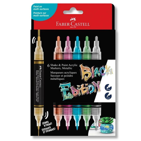 Faber-Castell Black Edition Shake & Paint Acrylic Markers Metallic Colours Set of 6