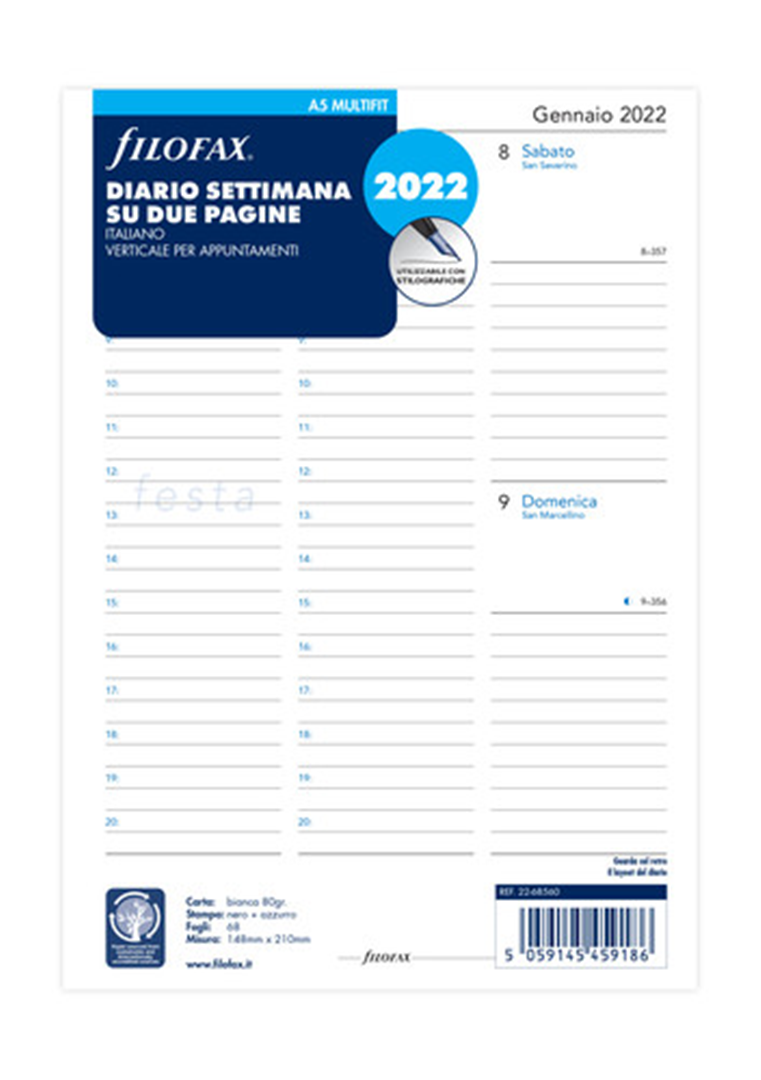 Diario Settimanale A5 Italiano Verticale Carta Bianca Con Appuntamenti — immagine 2