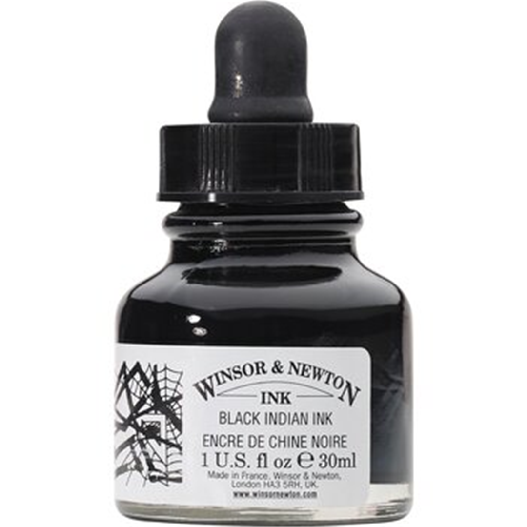 Inchiostro Colorato Winsor&Newton Nero (Black Indian Ink), flacone da 30 ml con Contagocce — immagine 3