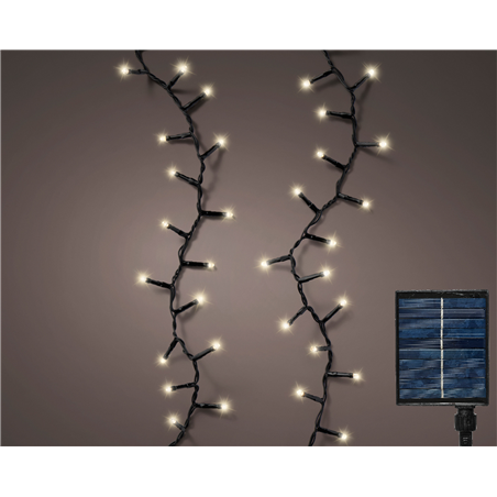 Filo 500led 11mt Solare Durata 6 Ore Filo Nero-Luce Bianca Calda-Da Esterno