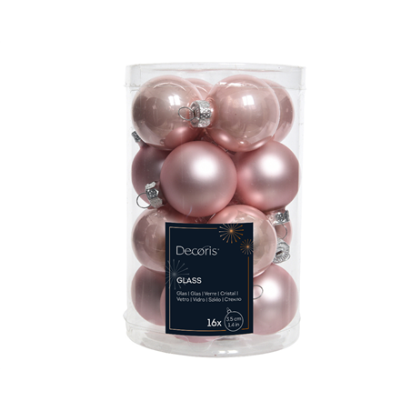 Sfera Vetro D3,5cm 16pz Mix Lucido E Opaco Blush Pink