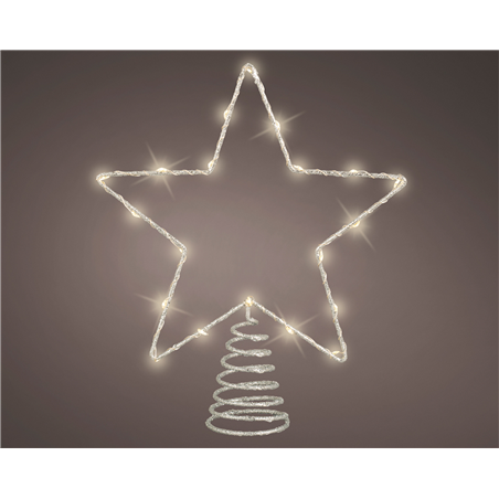 Puntale Stella Metallo 20led H27cm D22cm Argento Glitter Luce Bianca Calda