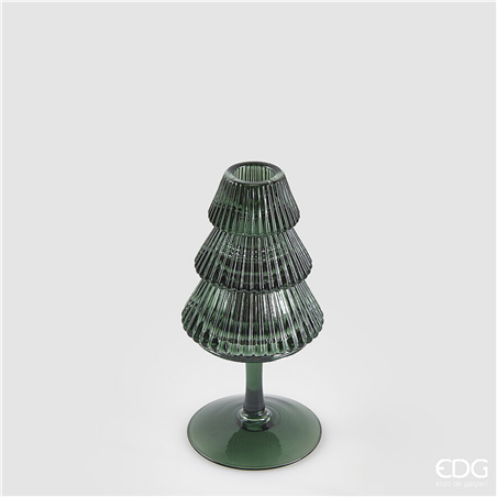 Portacandela Vetro Pino Calice H16cm D8cm Dark Green