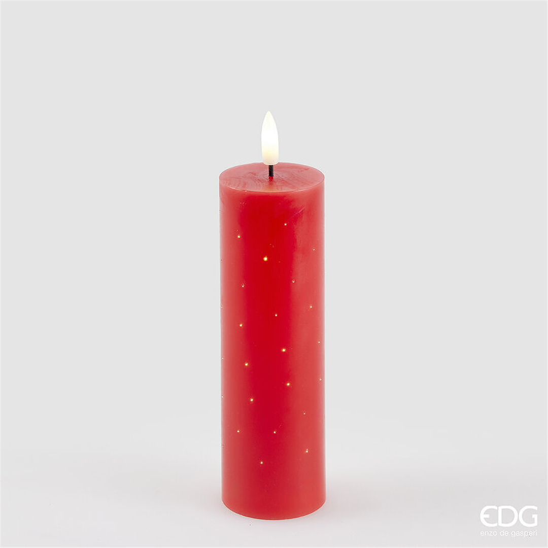 Candela Led Starry Slim H16cm D5cm Red -A Batteria Con Telecomando