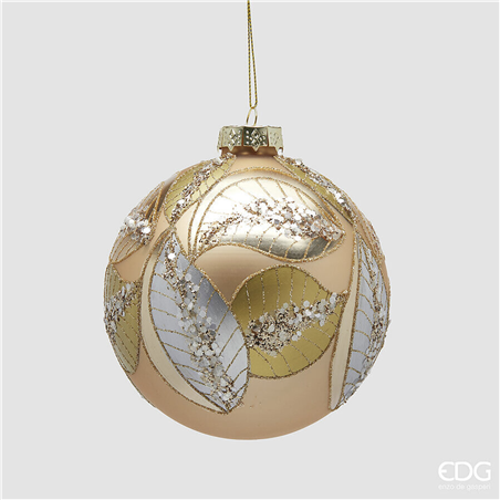 Sfera Vetro D12cm Foglie Green Gold Glitter