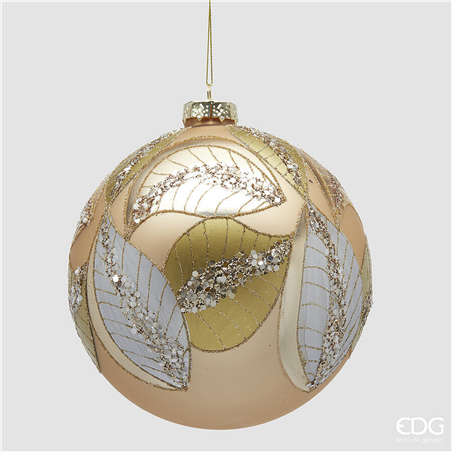 Sfera Vetro D15cm Foglie Green Gold Glitter