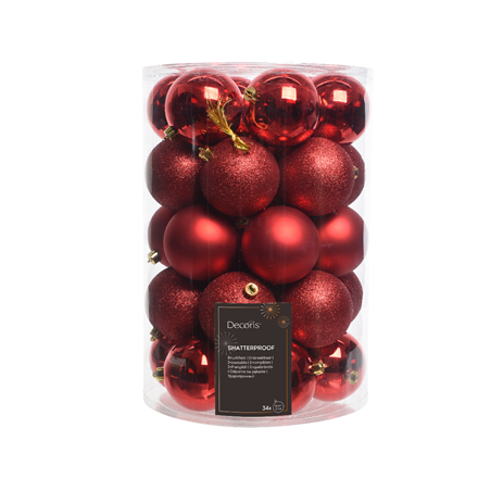 Sfera D8cm Pvc Mix Opaca Lucida Glitter 34pz Christmas Red