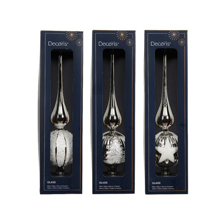 Puntale Vetro H31cm D8cm Lucidoe Glitter 1pz. Silver/white