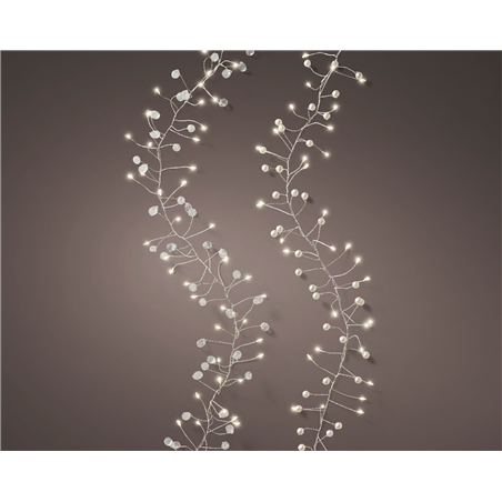 Filo 100microled Cluster 120cm Batteria Perle Filo Argento Bianco Caldo Uso Interno