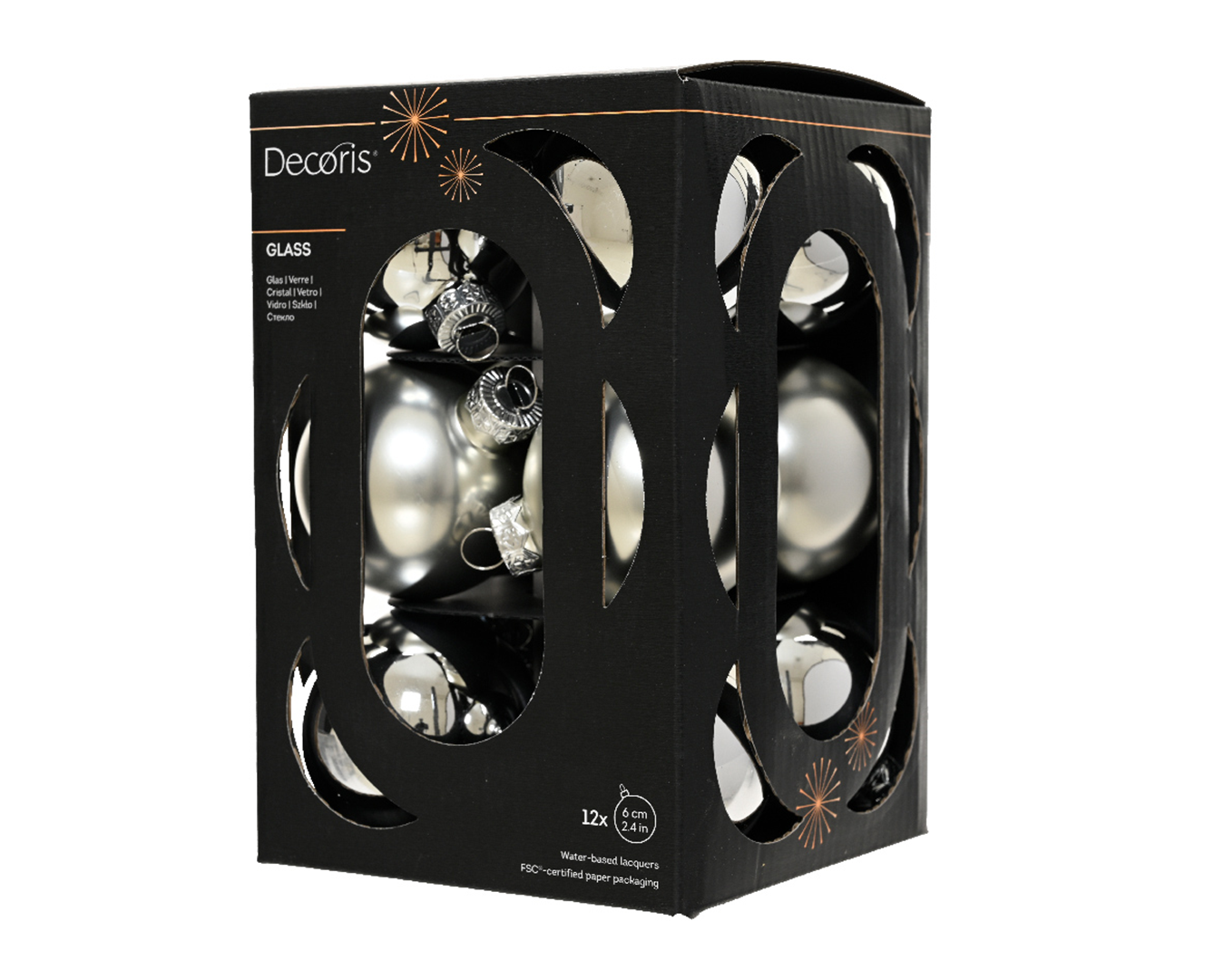 Sfera Vetro D6cm 12pz Mix Argento Opaco E Lucido