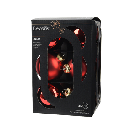 Sfera Vetro D6cm 12pz Mix Christmas Red Opaco E Lucido