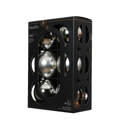 Sfera Vetro D8cm 6pz Mix Argento Opaco E Lucido
