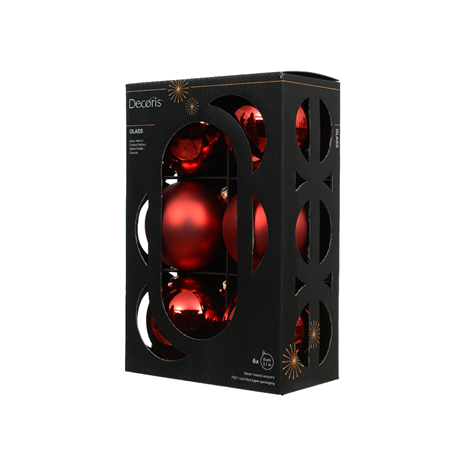 Sfera Vetro D8cm 6pz Mix Christmas Red Opaco E Lucido