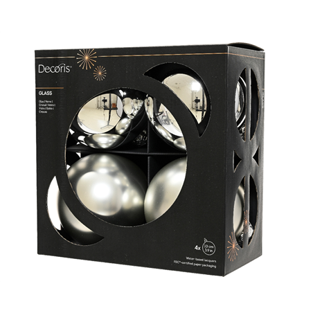 Sfera Vetro D10cm 4pz Mix Argento Opaco E Lucido