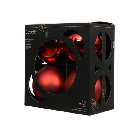 Sfera Vetro D10cm 4pz Mix Christmas Red Opaco E Lucido