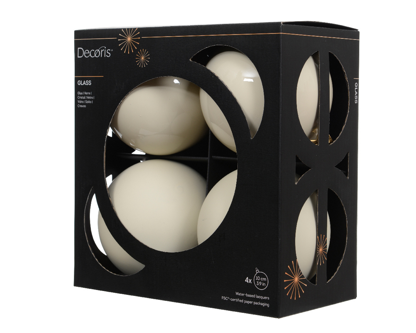 Sfera Vetro D10cm 4pz Mix Wool White Opaco E Lucido
