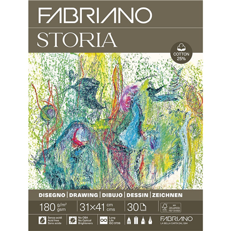 Blocco  Storia 31x41 30 Fogli 180g 25% Cotone Collato Grana Fine