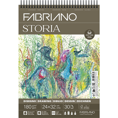 Blocco  Storia 24x32 30 Fogli 180g 25% Cotone Spiralato Grana Fina