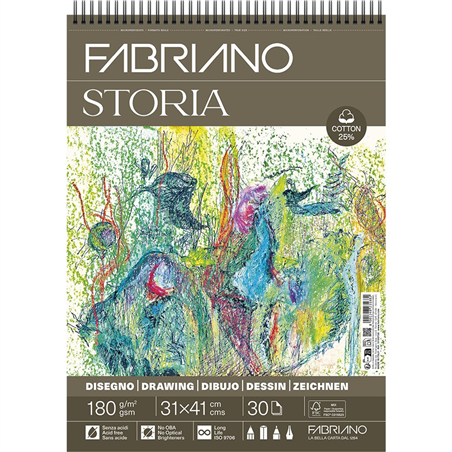 Blocco  Storia 31x41 30 Fogli 180g 25% Cotone Spiralato Grana Fina
