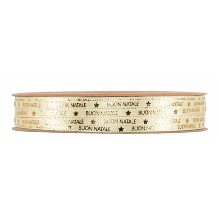 Nastro Buon Natale Mm4x25mt Avorio Oro