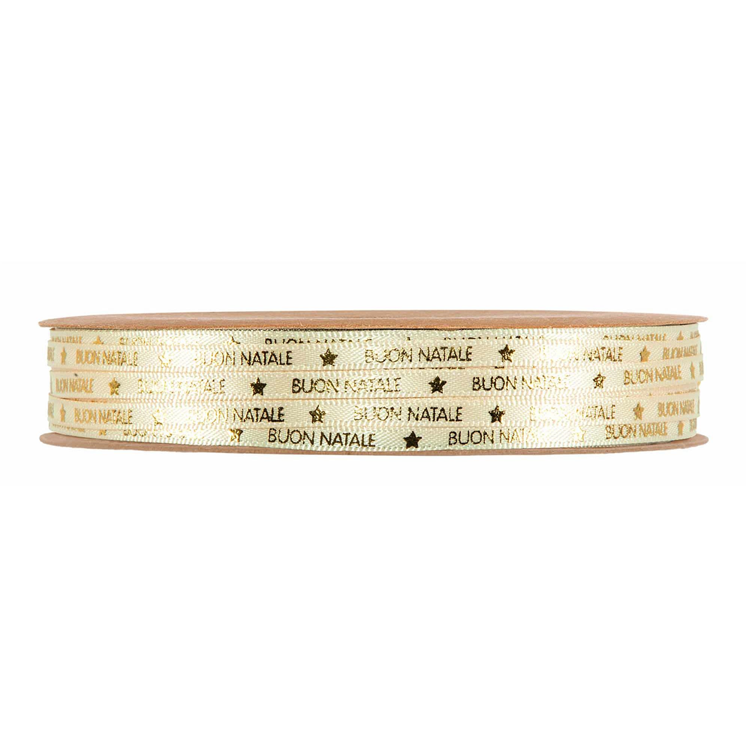 Nastro Buon Natale Mm4x25mt Avorio Oro