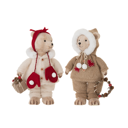 Orso Peluche  M/f Tessuto H40cm 1pz.  Beige O Rosso