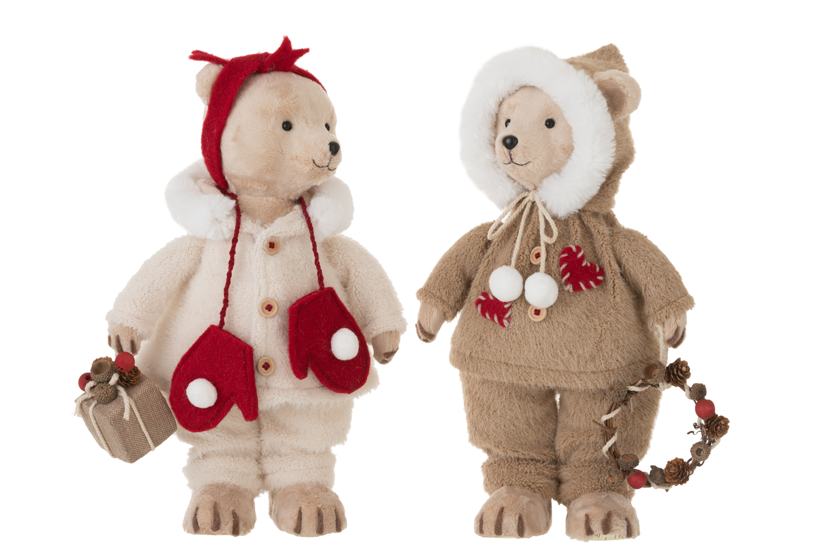 Orso Peluche M/f Tessuto H40cm 1pz. Beige O Rosso