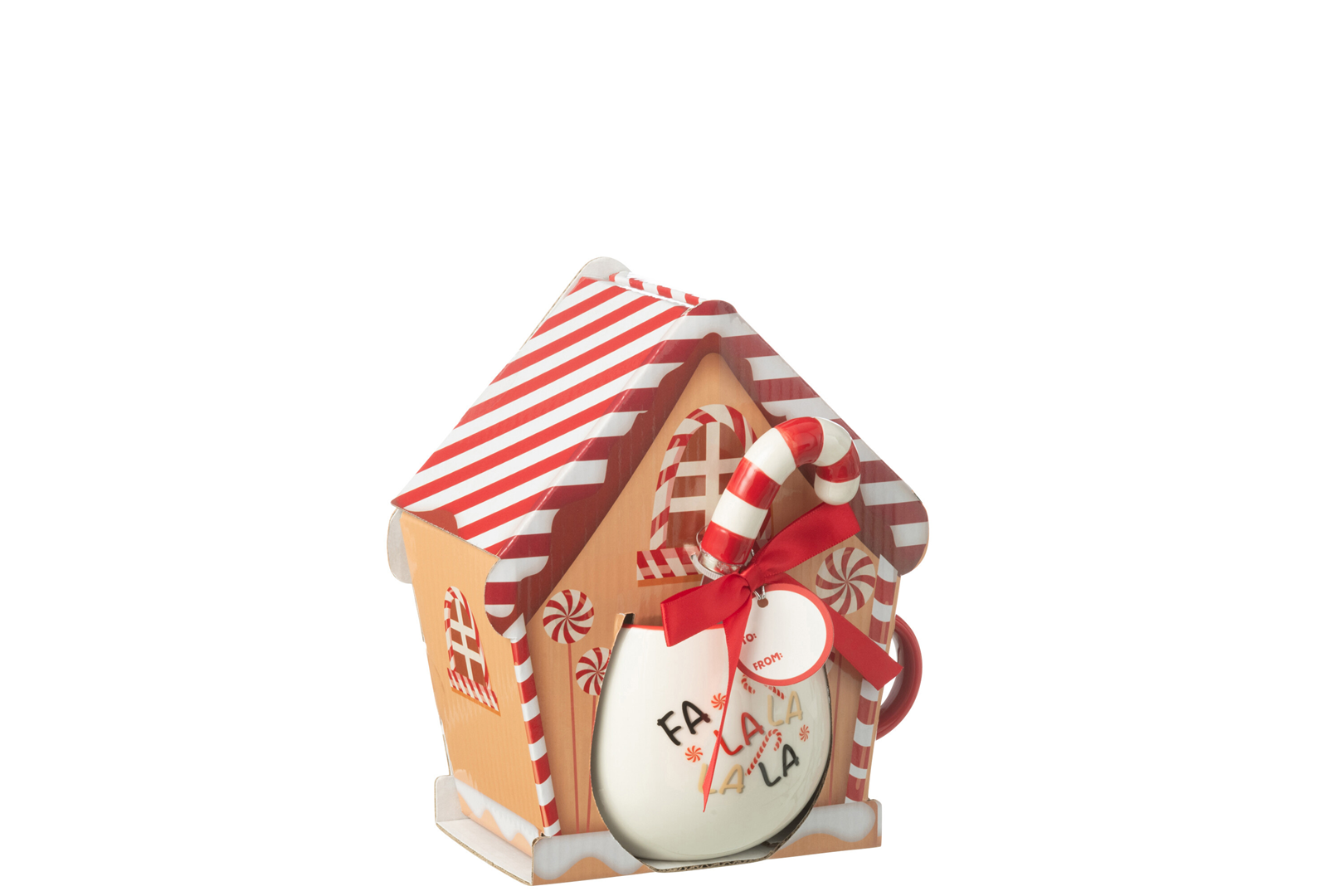 Tazza Mug Con Cucchiaino Candycane Ceramica Bianco Rosso