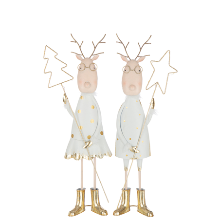 Renna Metallo Con Albero/stella Led H76,5cm 1pz. Bianco / Oro