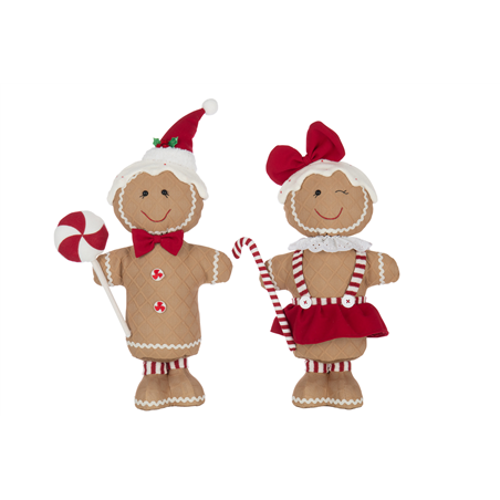 Omino Tessuto Gingerbread Con Candycane H58cm Brown Red