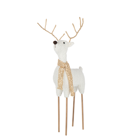 Renna Decorativa Poli Con Sciarpa H75cm Bianco Oro
