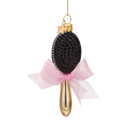 Ornamento Vetro Spazzola Con Fiocco H10,5cm Gold Pink
