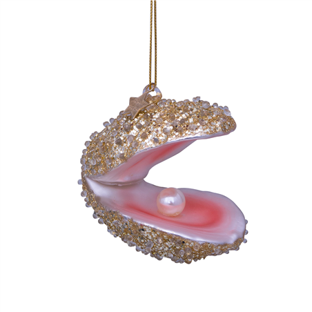 Ornamento Vetro Ostrica Con Perla H7cm Gold Pink
