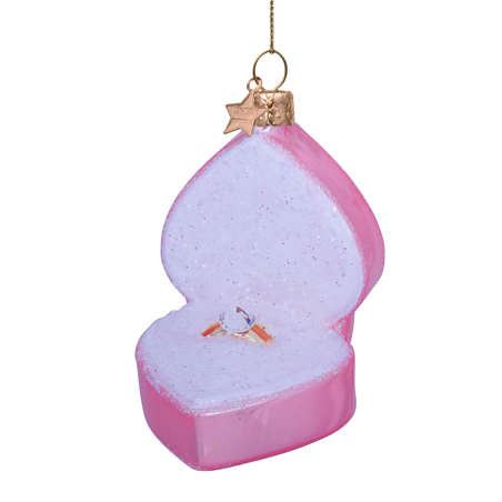 Ornamento Vetro Scatola A Cuore Con Anello 9c Soft Pink