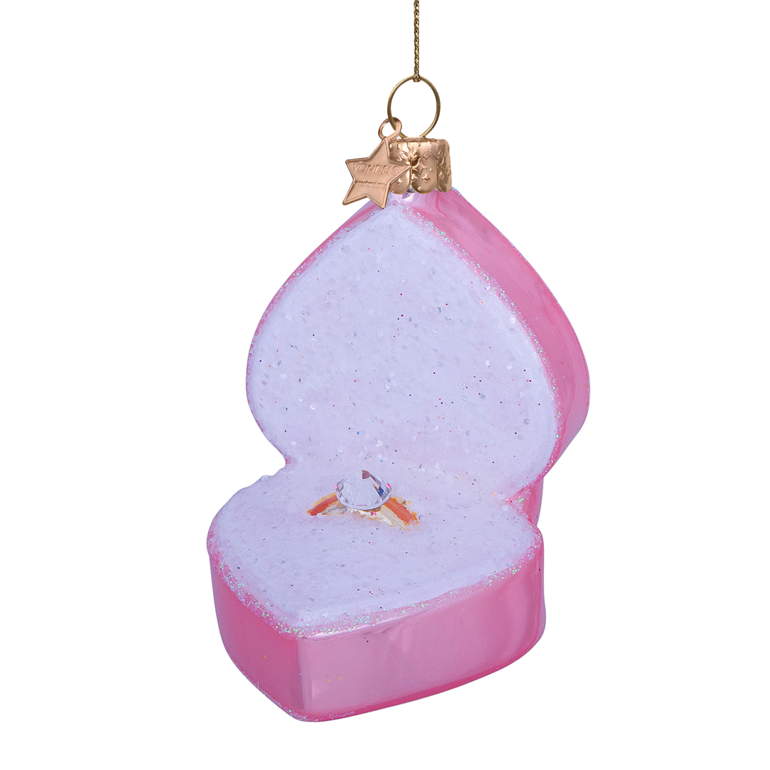 Ornamento Vetro Scatola A Cuore Con Anello 9c Soft Pink