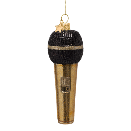 Ornamento Vetro Microfono H12cm Black Gold
