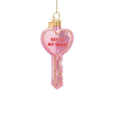Ornamento Vetro Chiave Del Mio Cuore H8.5cm Pink