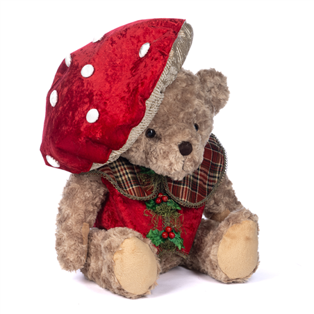 Orso Peluche Bosco Con Cappello Fungo H50cm